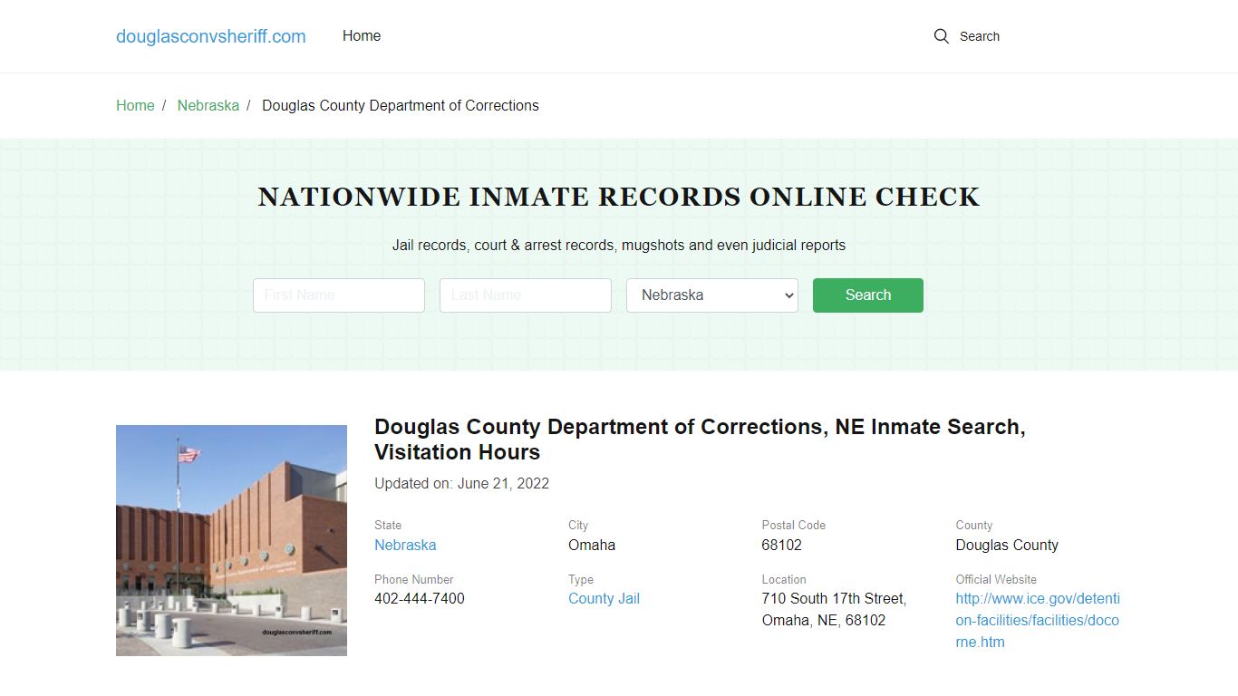 Douglas County Department of Corrections, NE Inmate Search, Visitation ...